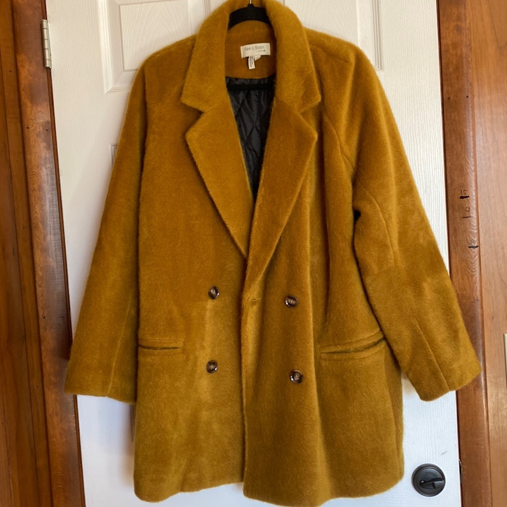 Anthropologie minimalist Coat by  See U Soon mid length teddy coat in gold